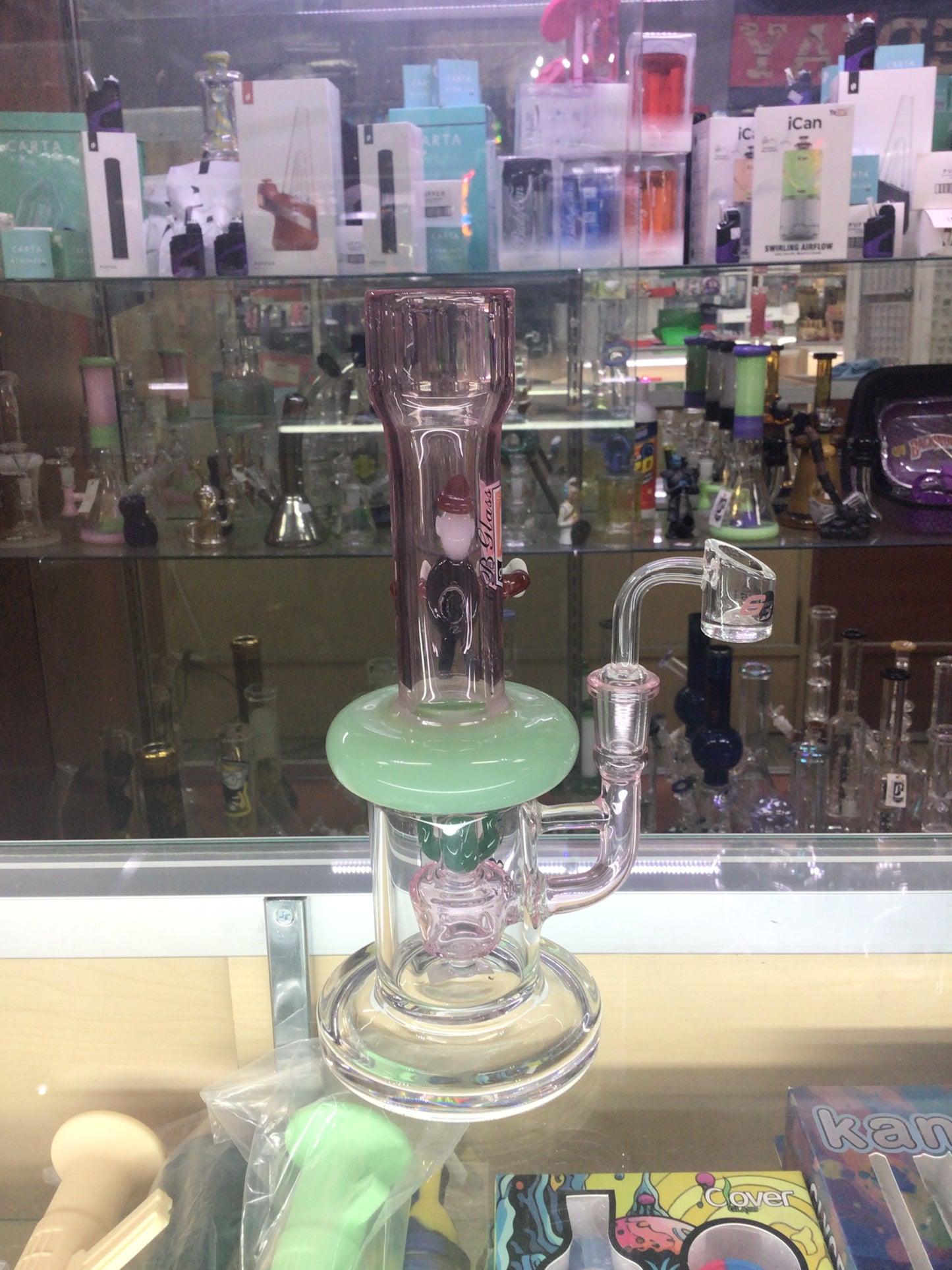 Pink and green 6 B Glass water pipe