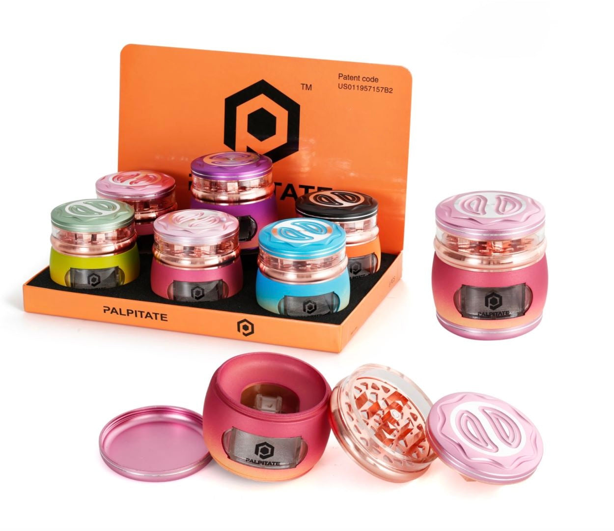 ROUND GRINDER WITH CLEAR CHAMBER : DISPLAY OF 6