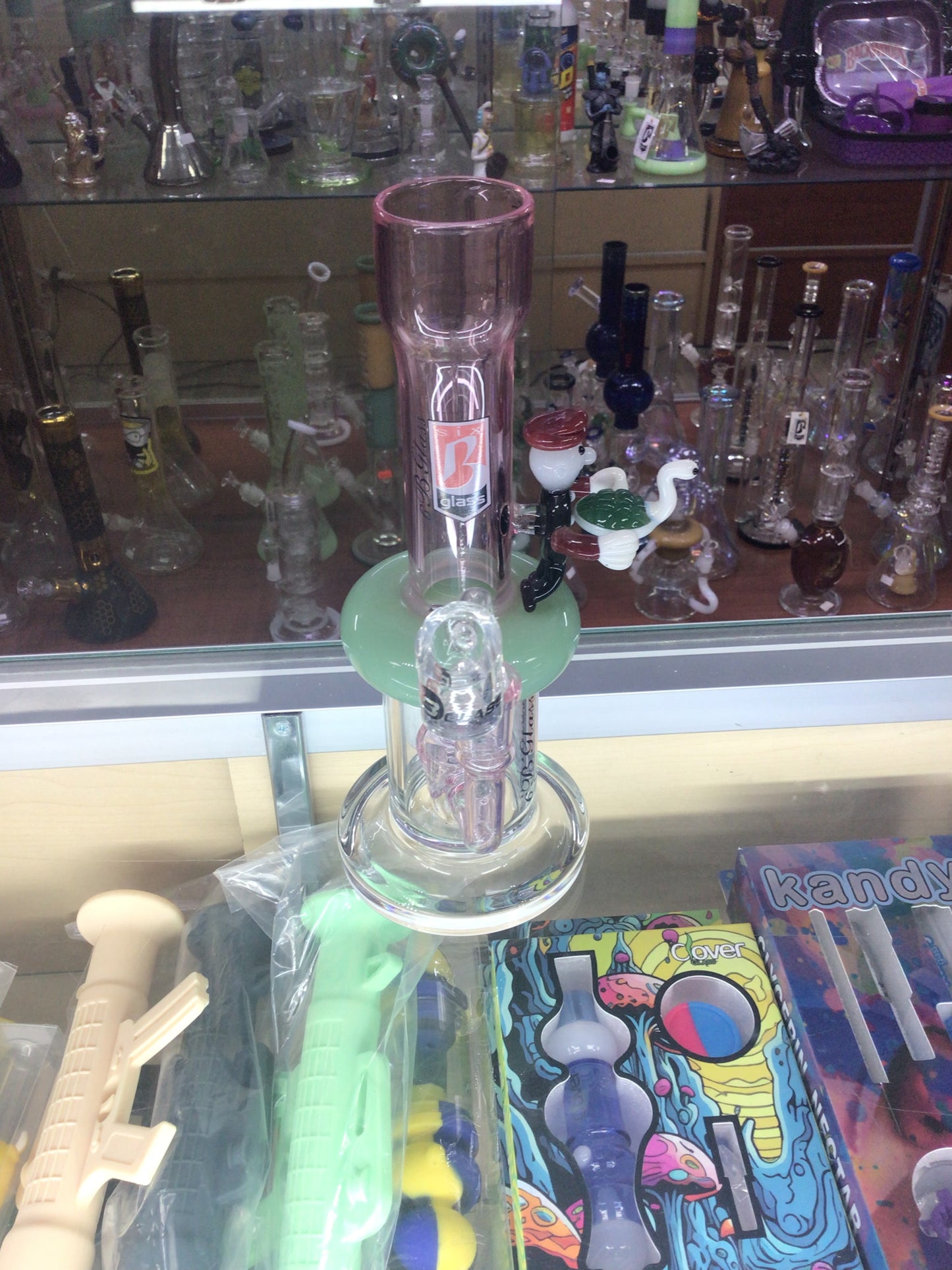 Pink and green 6 B Glass water pipe