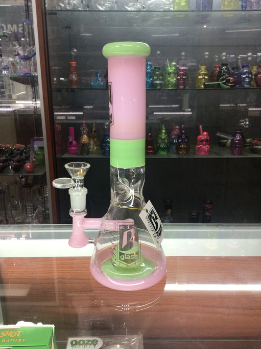 6 B Glass pink and green water pipe