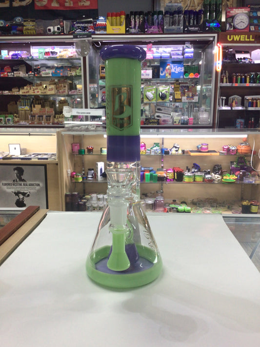 6 B GLASS water pipe- green & purple