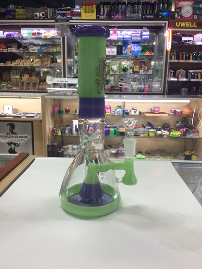 6 B GLASS water pipe- green & purple