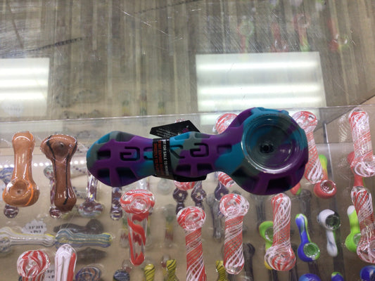 Silicone hand pipe- blue, gray, purple